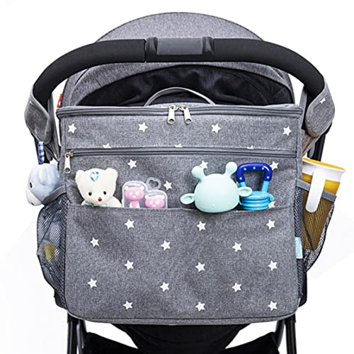 Bolsas Organizadoras Organizador para Cochecito de Bebé Cochecito XL con Portavasos y Correa para el Hombro Utilizado como Bolso de Mamá Bolsos de Hombro y Mochila (Gris)