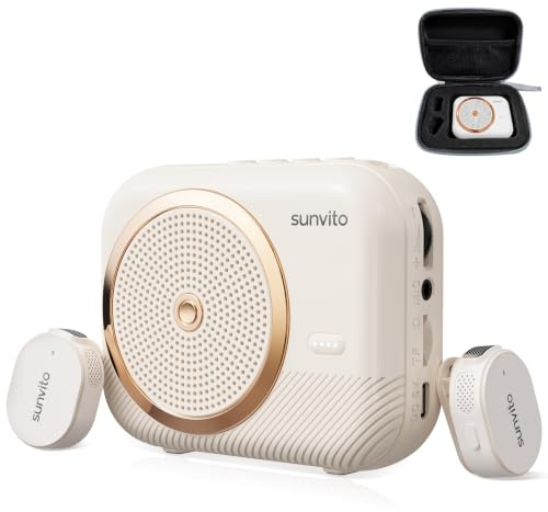 sunvito Amplificador de Voz inalámbrico para Profesores, con 2 micrófonos. | Soporta Bluetooth, tarjeta TF y modo dual, compatible con móviles y tablets para audio, música o apoyo de voz.