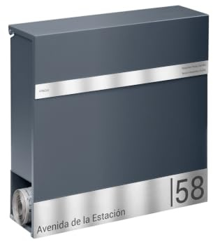 ARREGUI Plate E6525CA Buzón para Exterior Personalizable de Acero Soporte para Periódicos | Buzon de Pared (DIN A4) | Buzón para Casa con Placa de Acero Inoxidable para Nombre y Dirección | Antracita