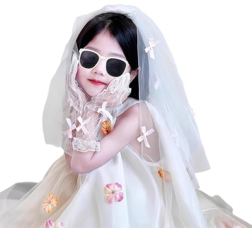 Preciosa diadema de velo de con guantes a juego, elegante, ideal para niñas pequeñas, regalo para ocasiones especiales y momentos de juego, diadema para niñas