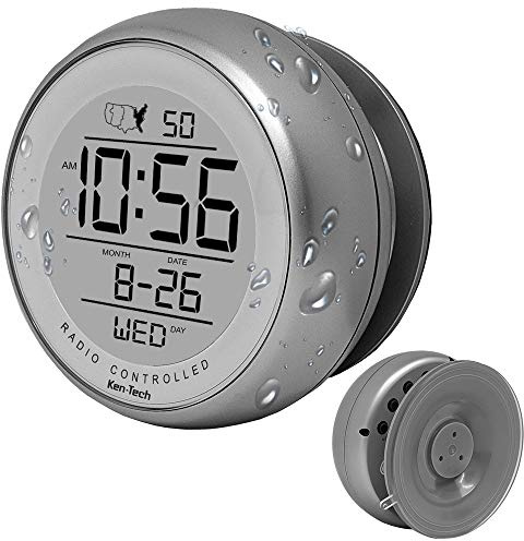 Ken-TECH T-4660 Water Resistant Suction Cup Atomic Clock, Silver