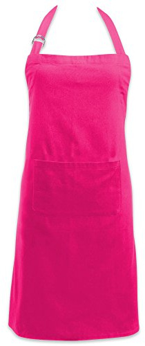 DII 100% Cotton, Colorful Unisex Bib Chef Kitchen Apron, Adjustable Neck & Waist Ties, Front Pocket, Durable, Comfortable, Perfect for Cooking, Baking, BBQ- Neon Pink