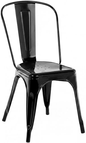 CLP Stapelstuhl Metall mit Lehne Benedikt, Bistrostuhl stapelbar für Gastronomie und Küche, Design-Stuhl robust belastbar bis 200 kg Farbe schwarz