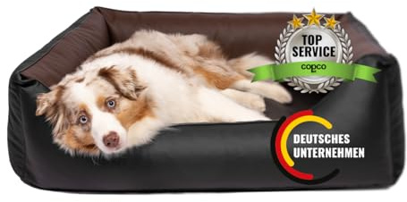 CopcoPet Hundebett Kunstleder mittelgroße Hunde – Waschbares Hundekissen 【Wendebett】 Hundebett Leder - Formstabiles Hundesofa - Hundekörbchen mit erhöhten Rand, Dog Bed Schwarz/Braun 100 x 80 cm