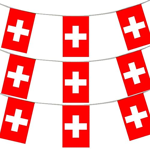 Banderines de bandera de Suiza, 30 m, 30 m, bandera 60, plástico para todo tipo de clima, decoración para eventos deportivos en interiores y exteriores, fiestas en la calle, festivales y celebraciones