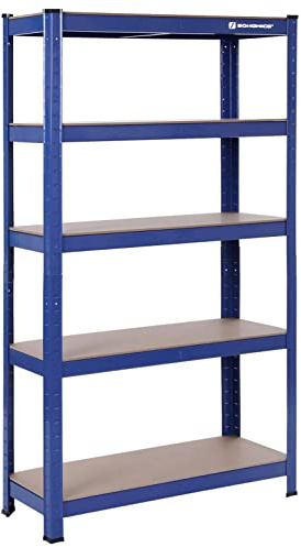 SONGMICS Regal mit 5 Ebenen, Stahlregal zur Aufbewahrung, werkzeuglose Montage, für Garage, Schuppen, Tragkraft 650 kg, 30 x 75 x 150 cm, Blau GLR30Q