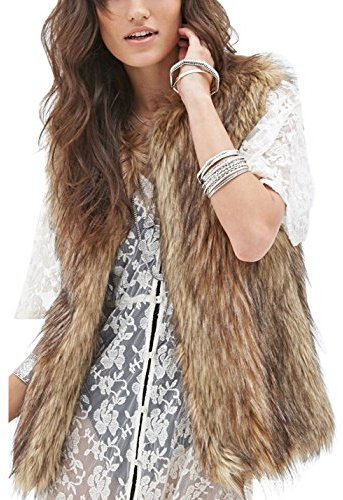 Tanming Women's Fashion Autumn and Winter Warm Short Faux Fur Vests (X-Large, Grey)