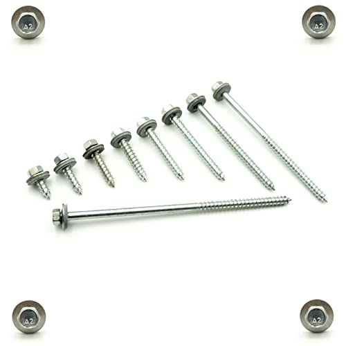 100 x Fassadenbauschrauben Edelstahl 6,5 x 75 mm - Fassadenschrauben mit Spitze - Werkstoff A2 (V2A) - Dichtscheibe 16 mm - Trapezblech - Schrauben Art. 9057 A2 A für Sandwichelemente
