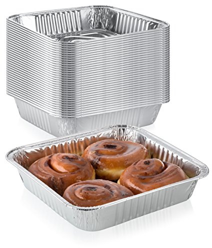 Pack of 30 Extra-Thick Disposable Aluminum Baking Pans | Standard Size 9” x 9” Recyclable Square Cooking Tins | Portable Food Containers | Superior Heat Conductivity | 2” High Walls to Prevent Spills