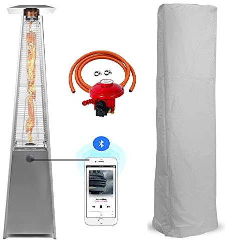 BU-KO Riscaldamento a Gas per Esterni | Giardino, Campeggio, Feste Barbecue | Bruciatore a Propano 13kw Piramide in Acciaio Inossidabile | Riscaldamento a GPL & Protezione a Prova di Pioggia Inclusa