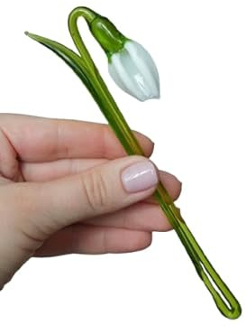 White Glass Snowdrop Flower Figurine – Hand-Blown Murano Style Floral Sculpture – Art Glass Snowdrop Ornament for Vase or Planter – Garden-Inspired Miniature – Elegant Gift for Mom & Home Décor