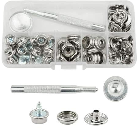 TOVOT 60 Stück Segeltuch-Druckknöpfe für Polsterung, Bootsabdeckung, Druckknöpfe, Befestigungsset, Marinequalität, 1 cm Sockel, Edelstahl, Boots-Segeltuch-Druckknöpfe mit 2 Setzwerkzeugen für