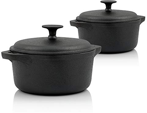 BBQ-Toro Gusseisen Cocotte | 2,7 Liter und 4 Liter | schwarz, rund | Bräter mit Deckel | Topf mit Deckel | Bratentopf für Grill und Backofen | Gusstopf, bereits eingebrannt