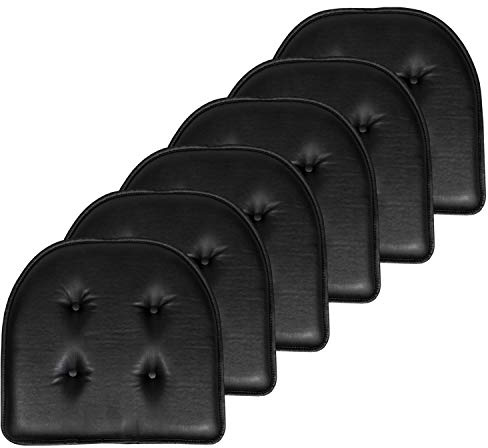 Sweet Home Collection Cuscino per sedia in memory foam, trapuntato, antiscivolo, con retro in gomma a forma di U, 43,2 x 40,6 cm, confezione da 6, in ecopelle nera