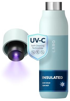 LARQ PureVis Gourde Thermique Autonettoyante avec Purificateur d'Eau UV-C – Acier Inoxydable – 100% Étanche – Garde le Froid 24h et le Chaud 12h – Design Primé, 500ml, Seaside Mint