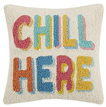 Peking Handicraft 30JES1742C14SQ Chill Here Hook Pillow, 14-inch Square, Wool and Cotton