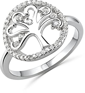 Anellissimo Ring Lebensbaum Damen 925er Silber mit Zirkonia Brillantschliff, Silber