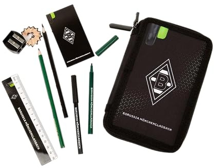 Borussia Mönchengladbach Schuletui schwarz Doppeletui gefüllt Federmappe - Plus Lesezeichen I Love Mönchengladbach