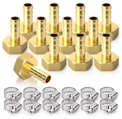Bwintech 12 Pezzi Raccordi Portagomma, 1/2 BSP Femmina x 8 MM Connettore Portagomma con 12 Morsetti