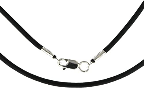 World of Jewellery Black 2mm Leather Cord Necklace with Sterling Silver Clasp Length 14 Inch