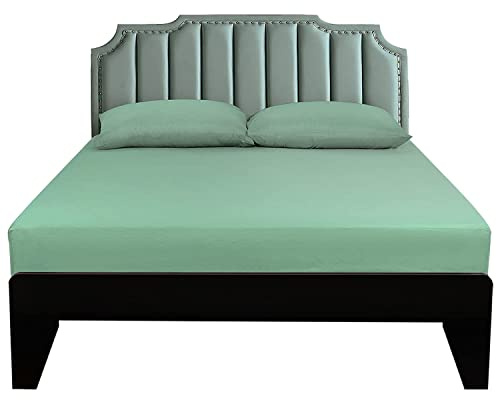 Lirex Fitted Sheets King Size,100% Cotton 300 Thread Count Soft Breathable Deep Pocket up to 12 / 30cm,Light Green