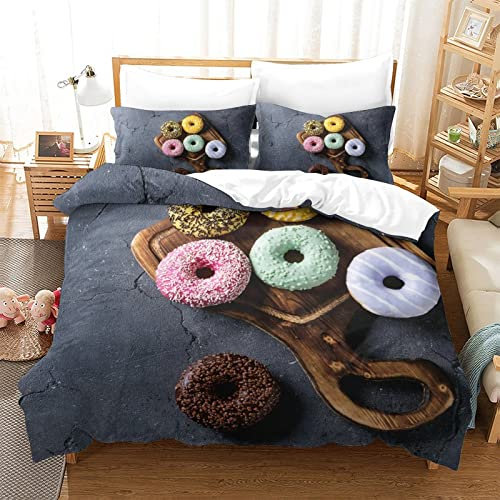 FEIGENBAOMU Copripiumino da letto stampato in 3D Set copripiumino a ciambella Copripiumino matrimoniale stampato con chiusura a cerniera King 220x240cm, 1 copripiumino + 2 federe
