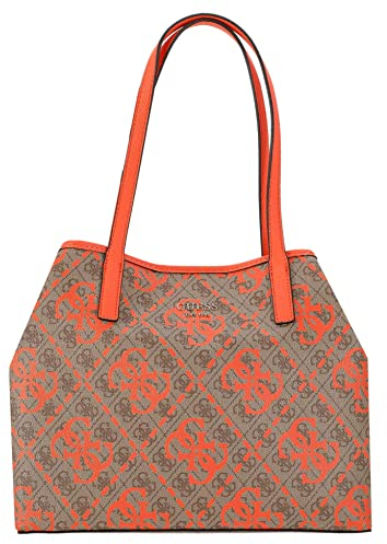 GUESS Women Vikky Tote Bag, Latte-Logo/Orange
