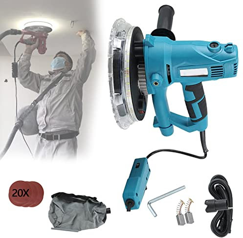 BEESOM Ponceuse De Cloison Sèche, Ponceuse Murale,5 Vitesses Réglables, Ø180 mmBrosse Amovible,1000-2100rpm, avec Lumière LED et Sac à Poussière