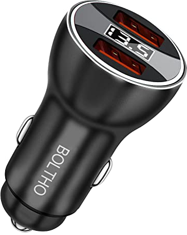 36W Zigarettenanzünder USB Ladegerät Dual QC3.0, BOLTHO Alle Metall Auto Ladegerät mit LED Digital Voltmeter, Kfz Ladeadapter, 12V/24V Schnellladung Auto Adapter
