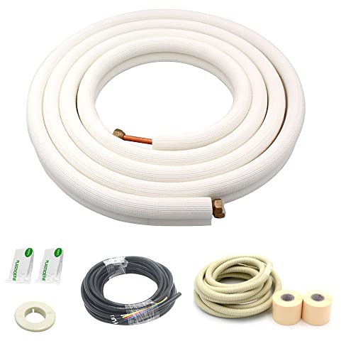 TADERUILY 16 Ft Mini Split Line Set,Air Conditioning Copper Tubing Pipe Extension,1/4 & 3/8 3/8 PE Thickened for AC and Heating Equipment Insulated with Nuts(1/4+3/8)
