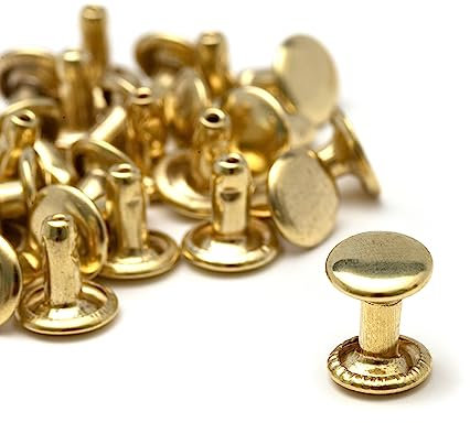 Kit di rivetti per pelle da 0,3 pollici - 25 rivetti in ottone per pelle - rivetti a doppia testa per tessuto, scarpe, borse e portachiavi, con testa rotonda, oro (8 mm), OFXDD