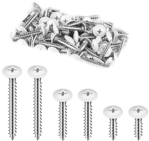 Tyatocepy Lot de 180 vis blanches filetées à tête plate auto-taraudeuses pour armoire Pan, travail du bois