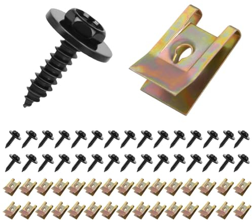 Adiwo Rivetti per Auto Dadi a U Clip Auto, 60 Pezzi Clip di Fissaggio Tipo U in Metallo con Vite Autofilettante a Testa Esagonale, per Parafango Auto, Piastra Decorativa Interna del Veicolo