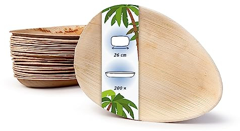 onlyleaf Palmware - hochwertiges Palmblattgeschirr I 200 Stück Palmblatt Teller tief Tropfenform 26 cm I Bio Einweggeschirr biologisch abbaubar Partygeschirr Einmalgeschirr Wegwerfgeschirr