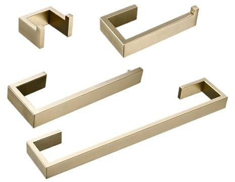 Badezimmer-Zubehör-Set Aus Gebürstetem Gold, Edelstahl, Toilettenpapierhalter, Wandhalterung, Kleiderhaken, Papierstange, Handtuchhalter for Badezimmer (Color : D60-BG- 4PCS)