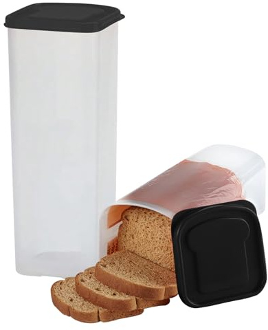 Toast Bread Storage Box, Fresh Bread Box with Date Marking, Toast Bread Dispenser Made of Plastic, Airtight Bread Box, Sandwich Bread Dispenser, BPA-Free (Black)