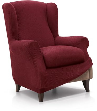 FAVERTI® Fodera elastica per poltrona da 70 a 100 cm | Modello reale | Bordeaux | Fodera regolabile per poltrona paraorecchie universale | Protezione di qualità in tessuto jacquard in cotone