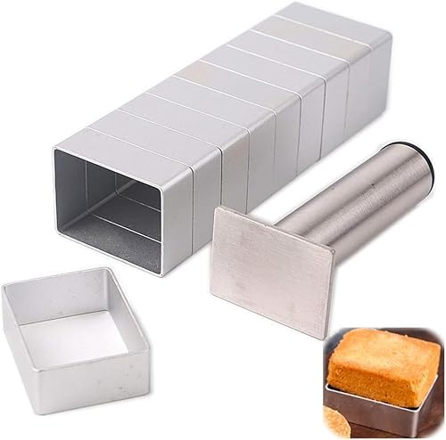 Jenngaoo 10PCS Stainless Steel Non-Stick Rectangular Baking Molds with Press Plate for Home Kitchen Bakery, Pastry Cake Chocolate Tools, Heat Resistant Durable Dessert Moulds