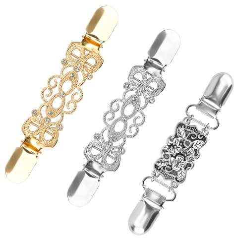 Hebterrka Kleiderclips, Rückenklemme, Hemdclips für Damenkleidung, Pulloverklemmen, Taillenklemmen, Schalclips, 3 Typen (Gold, Silber, Vintage)