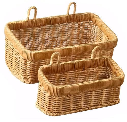 2pcs wand hängende Korb ＆ Großer hängender Aufbewahrungskorb waschbares Bauernhaus Hängende gewebte Körbe Wandkorb Dekor für Küche, Garten und Wohnzimmer, hängende Korb