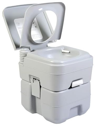 CHANGLKJ 20L Spülbare Campingtoilette, Leichte Tragbare Toilette Mit Abnehmbarem Tank Und Deckel, Effiziente Spülung Mit Kolbenpumpe, Gute Luftdichtheit Und Geruchsbelästigung, Für Camping, Festivals