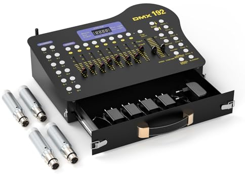 U`King DMX Controller 192 Canali DJ Controller con Cassetto, con Trasmettitore Wireless DMX / 4 Ricevitore, per DMX Controller 512, Festa, Moving Head Luce da discoteca, Luce per feste Halloween
