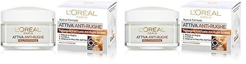 L'Oréal Paris Crema Viso Giorno e Notte Attiva Anti-Rughe, Trattamento Fortificante 65+ con Multivitamine, Adatto a Pelli Mature, 50 ml (Confezione da 2)