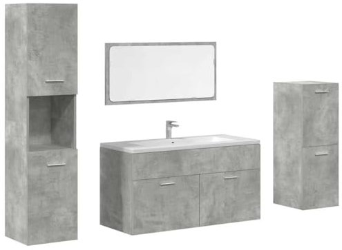 vidaXL Set Mobili da Bagno 4 pz Grigio Cemento in Legno Multistrato, mobiletto portaoggetti da Bagno, mobiletto da Bagno, mobiletto per Il Bagno