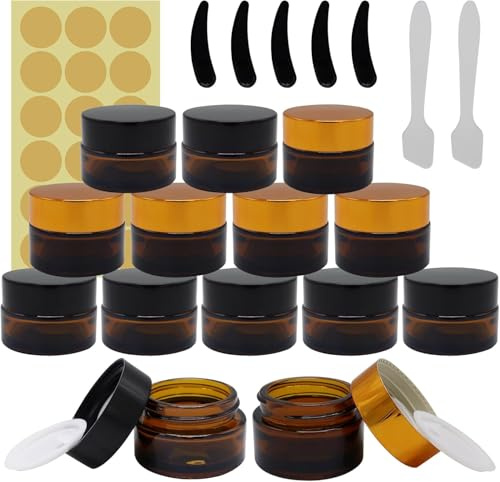 Lot de 14 pots cosmétiques vides en verre ambré - 15 ml - 20 ml - Récipients rechargeables pour cosmétiques