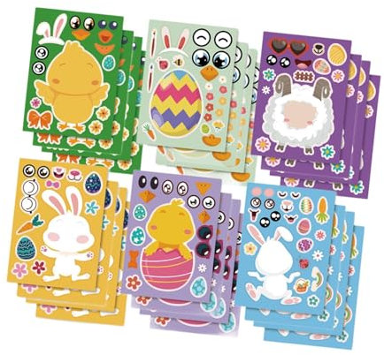 Perfeclan 24 Stück Make A Face Aufkleber Ostern Puzzle Aufkleber Abziehbilder Ostern Party Spiel Aufkleber für Karten Urlaub Kinder Jungen Mädchen