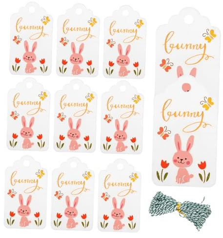 NULYLU 100pcs Colorful Rabbit Labels for Easter Decor Premium Paper Tags with Twine for Parties Anniversaries Baking Tagging Easy to Use