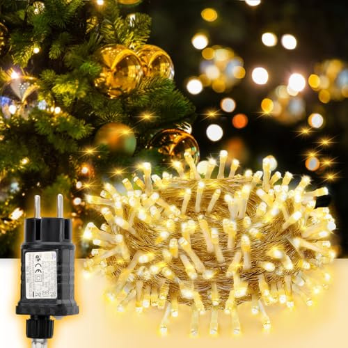 SALCAR Luci Natalizie 5m 50 LED per Esterno, Catena luminosa con 8 Modalità, Timer e Memoria, IP44 Impermeabile, per Decorazioni Natale Feste Matrimonio, Cavo Trasparente, Bianco Caldo