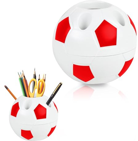 KHDULQ Rot Stiftehalter im Fußball-Stil für Schüler mit 6 Löchern | Stifteköcher Tisch Organizeraus Kunststoff,Stifte Organizer für Büro Zuhause Schule,Perfektes Einschulung Geschenk