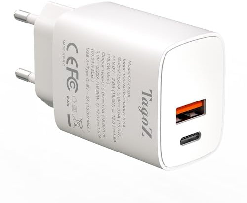 TagoZ Chargeur USB C, Puissance de 20W, Chargeur à Double Sortie, Compatible avec iPhone 16/15/14/13/12/11 Pro/Max/Plus/Mini/SE/X/XR/XS, iPad, Watch, Galaxy, Android et Plus